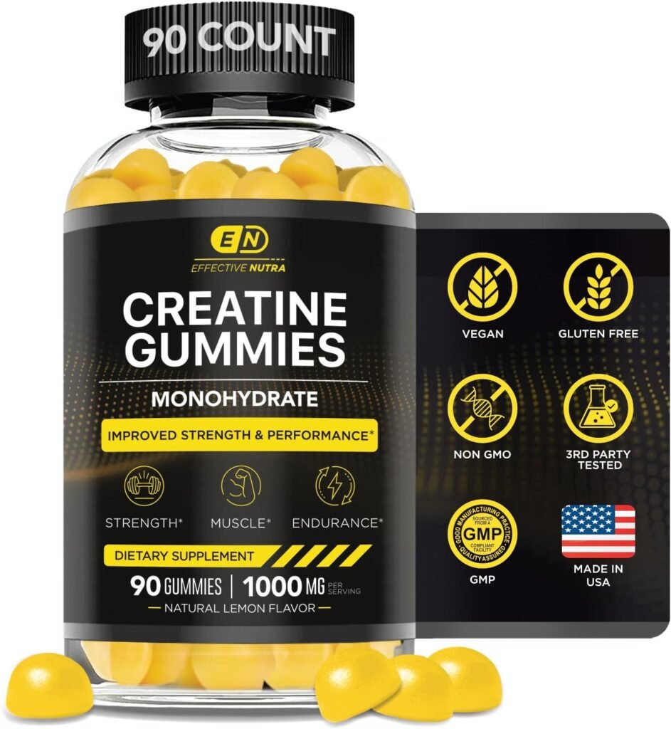 EFFECTIVE NUTRA Creatine Gummies - Creatine Monohydrate Gummies - Strength, Muscle, Energy - Creatine Gummies for Men and Women 1g per Gummy (90ct)