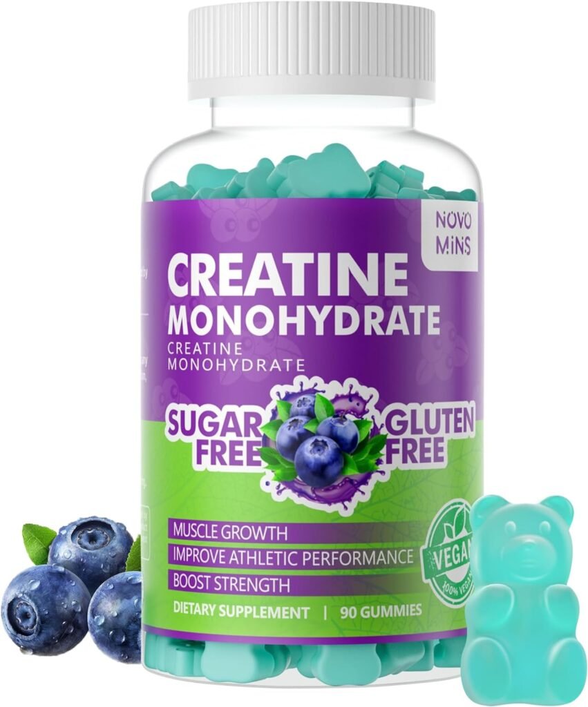 Novomins Creatine Monohydrate Gummies 5000mg for Men  Women, Chewables Creatine Monohydrate for Muscle Strength, Muscle Builder, Energy Boost, Pre-Workout Supplement(90 Count)-Blueberry Flavor