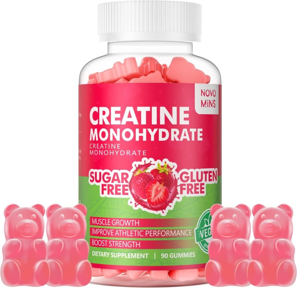 Novomins Creatine Monohydrate Gummies 5000mg for Men  Women, Chewables Creatine Monohydrate for Muscle Strength, Muscle Builder, Energy Boost, Pre-Workout Supplement(90 Count)-Strawberry Flavor