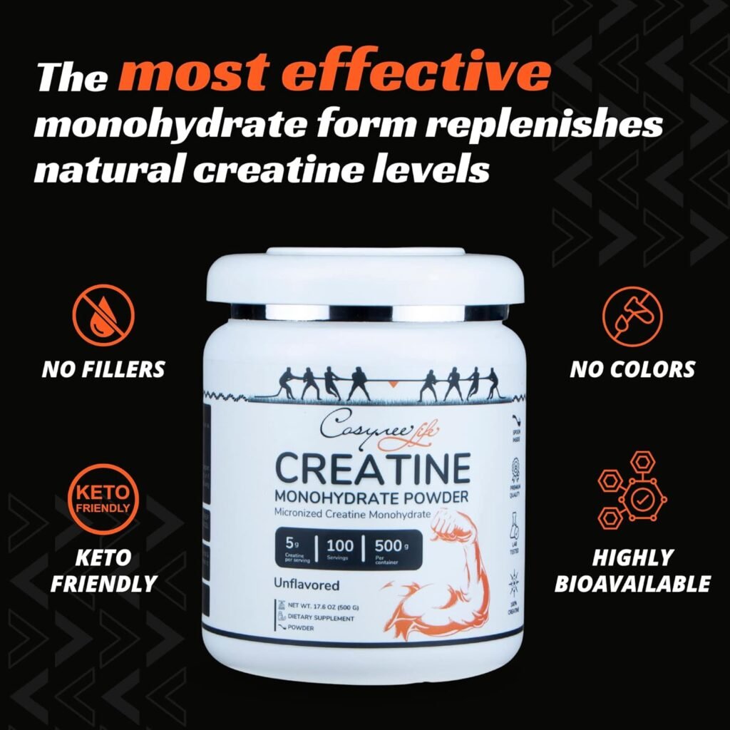 cosynee Creatine Monohydrate Micronized Powder, Best  Purest, Quick Dissolving for Extra Muscular  Cellular Energy*  Lean Muscle Gain*(17.6oz (500g)