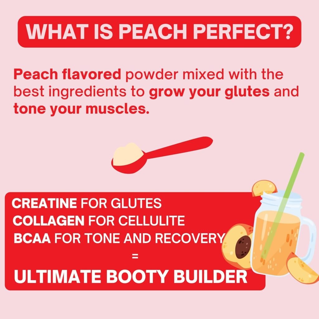 Creatine for Women Booty Builder, Muscle Builder, Energy Boost, Peach Flavor, Cognition Aid | Collagen, BCAA, Lean Muscle, Creatine Monohydrate Micronized Powder, Alt Creapure, 30 Svgs