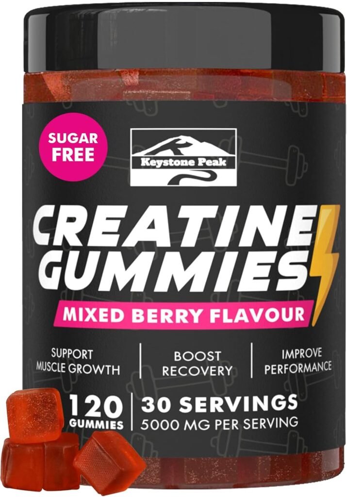 Creatine Gummies for Men  Women, 100% Creatine Monohydrate Gummies, 5g per Serving + Vegan, Sugar Free, Mixed Berry + Strength, Energy, Muscle  Booty Gain - 120 Count