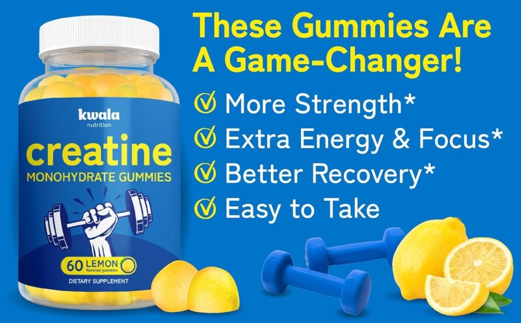 Creatine Monohydrate Gummies for Men  Women - 5g Creatine Per 5 Gummies - Muscle Growth, Recovery, Strength  Energy - No Loading Phase - Lemon Flavored - Vegan Creatine Chews