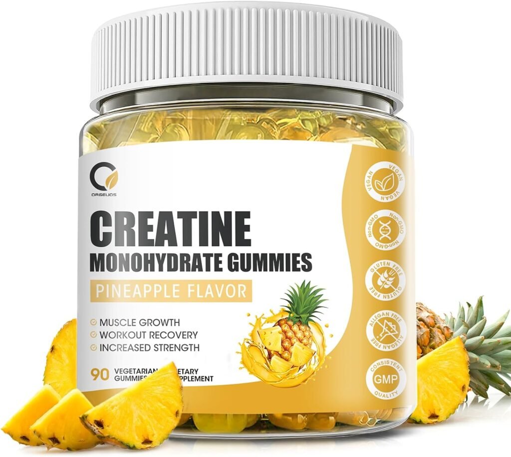 Creatine Monohydrate Gummy for Women, Creatine Supplement with Hydrolyzed Collagen, BCAA, L-Citrulline, for Muscle Growth, Recovery, Increased Strength, 30 Servings, Pineapple Flavored