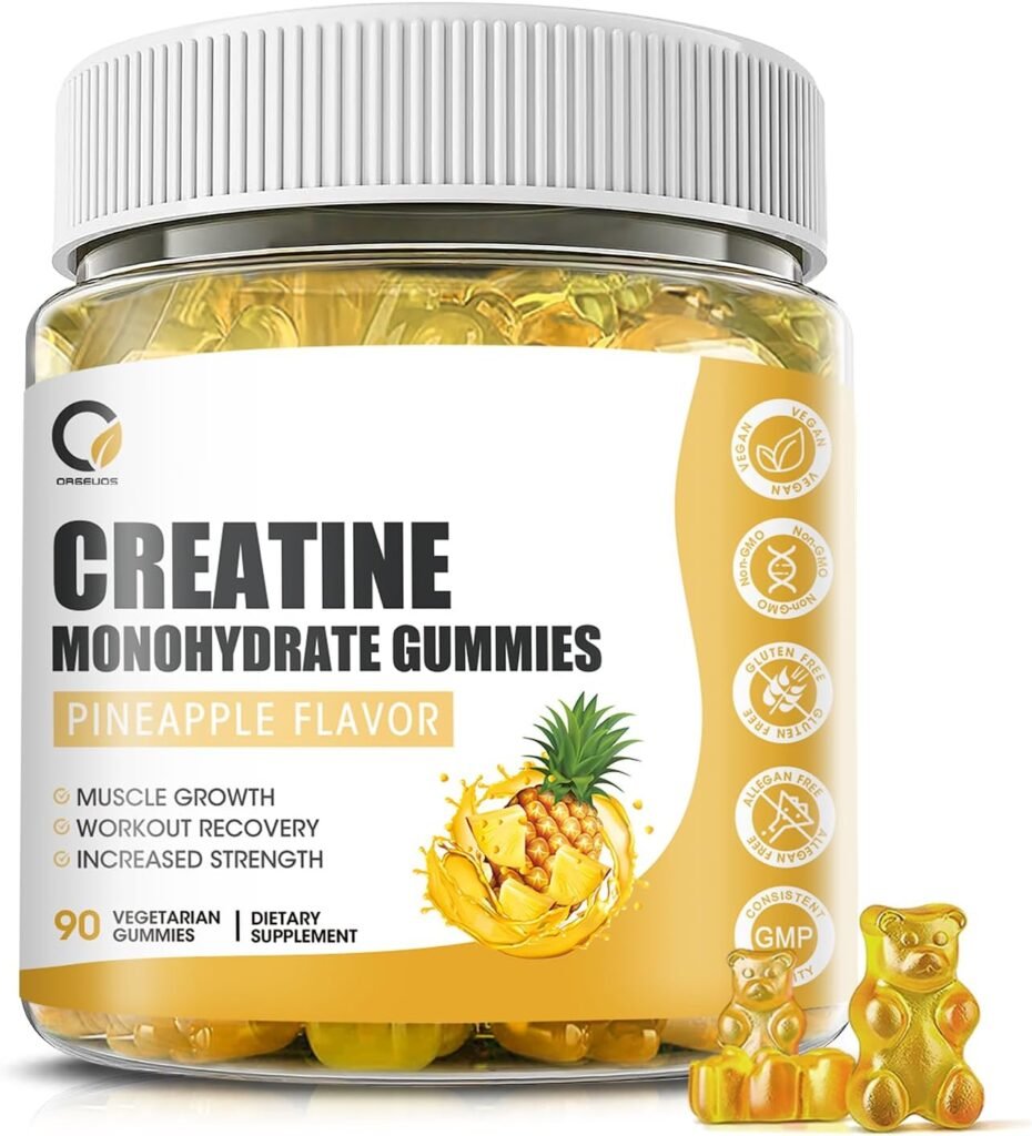 Creatine Monohydrate Gummy for Women, Creatine Supplement with Hydrolyzed Collagen, BCAA, L-Citrulline, for Muscle Growth, Recovery, Increased Strength, 30 Servings, Pineapple Flavored