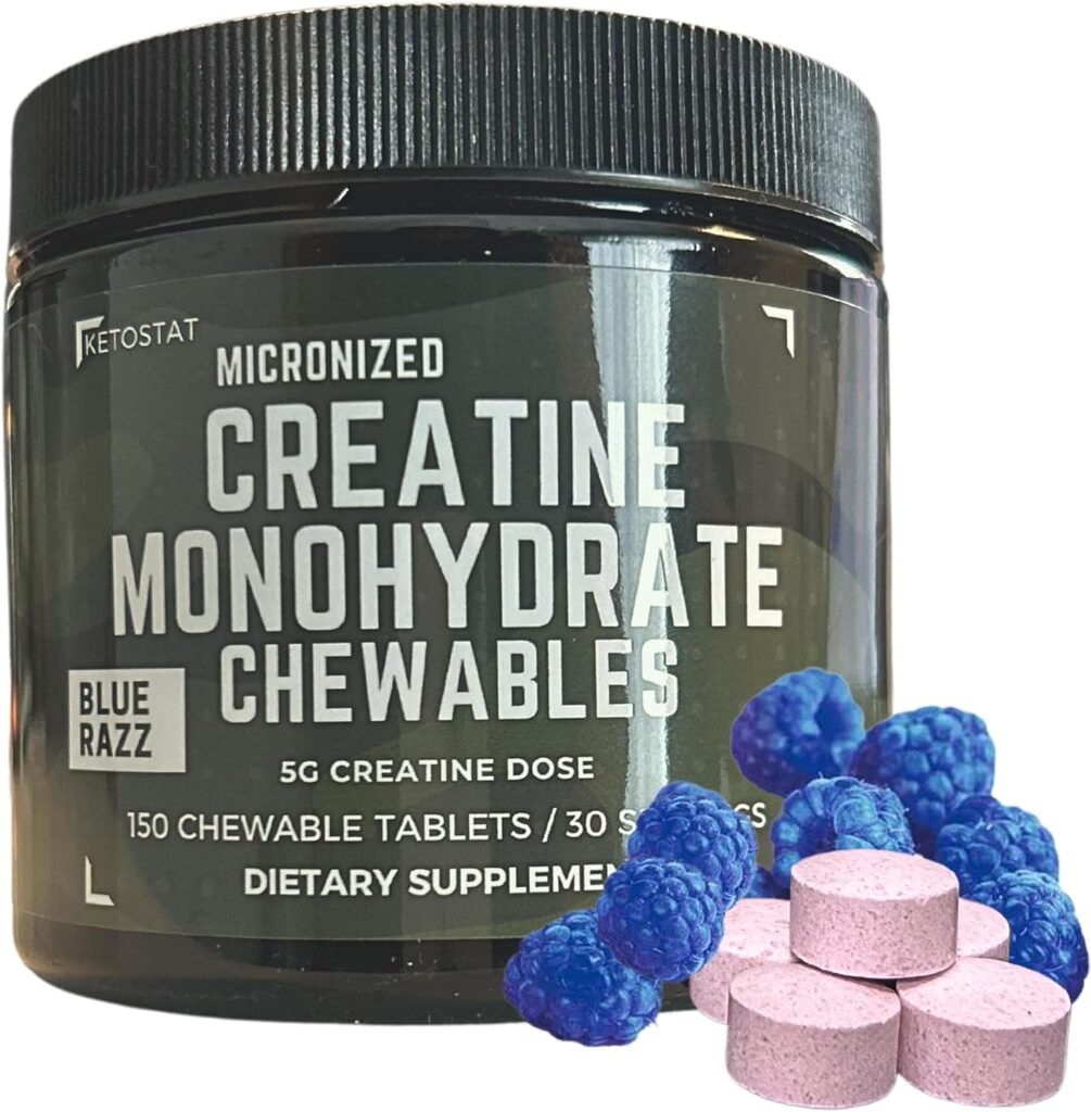 Ketostat Micronized Creatine Chews 5G, Micronized Creatine Monohydrate Tablet, Sour Razz (150ct) Creatine for Women  Men - Creatine Gummies/Gummy