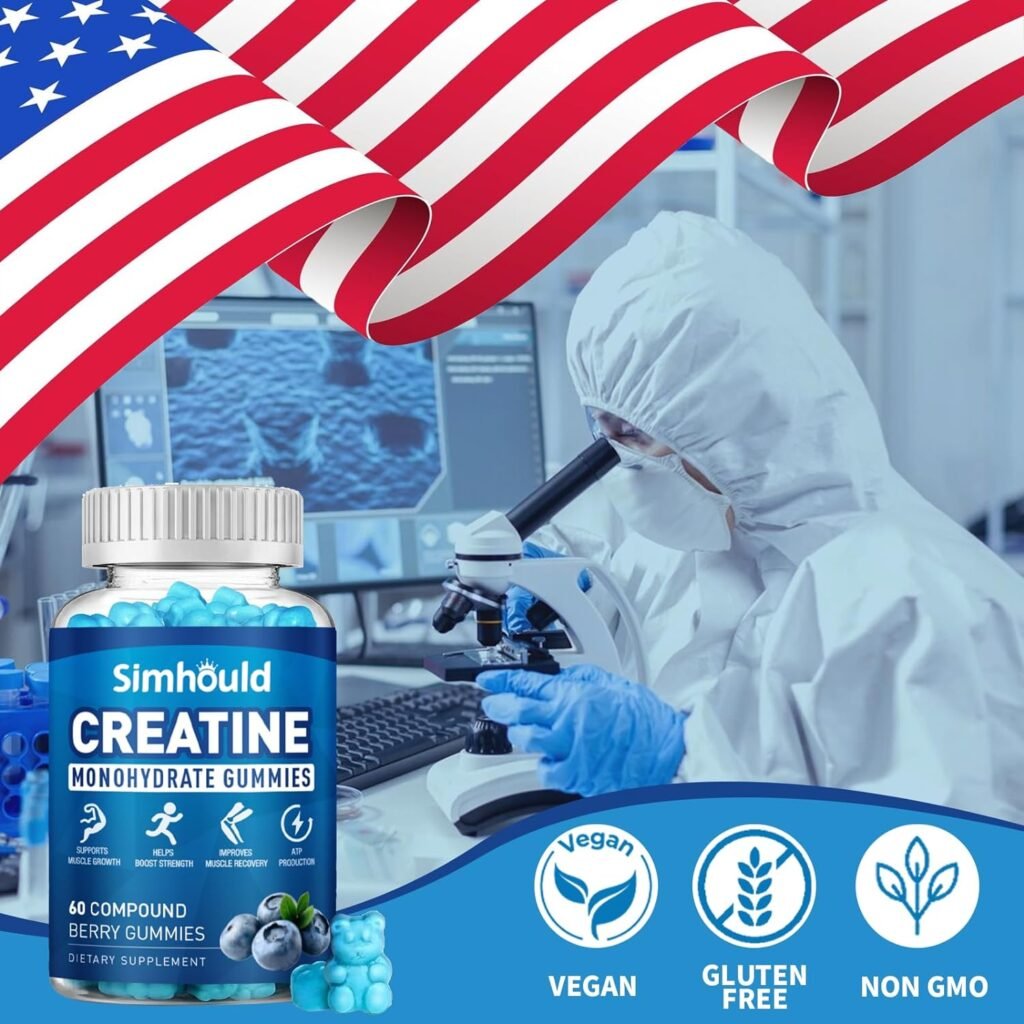 Simhould 1 Pack Creatine Monohydrate Gummies for Men  Women, Chewable Creatine Monohydrate for Muscle Strength  Growth, Energy Boost, Muscle Builder, Sugar Free Supplements, Vegan, 60 Counts