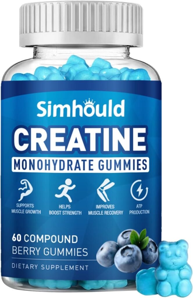 Simhould 1 Pack Creatine Monohydrate Gummies for Men  Women, Chewable Creatine Monohydrate for Muscle Strength  Growth, Energy Boost, Muscle Builder, Sugar Free Supplements, Vegan, 60 Counts
